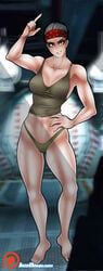 1girls alien_(franchise) aliens_(1986) black_hair brown_eyes female female_only hand_on_hip headband jago_dibuja jenette_vasquez large_breasts latina marine military muscular scars solo tank_top thong voluptuous