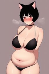 ai_generated alunya bikini black_hair blush cat_ears cat_tail female female_only leftypol light-skinned_female light_skin nai_diffusion short_hair solo solo_focus stable_diffusion very_short_hair voluptuous