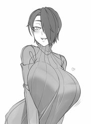 1girls big_breasts breasts cleavage female female_only huge_breasts large_breasts looking_at_viewer monochrome saya_(twrlare) solo sweater sweater_puppies twrlare