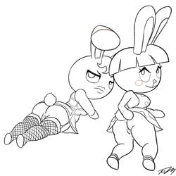 2girls animal_crossing ass ass_focus bonbon_(animal_crossing) cum cumshot multiple_girls nintendo rabbit stockings tiffany_(animal_crossing)