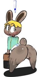 ! 1girls animal_crossing anthro anus ass big_ass black_eyes blonde_hair bonbon_(animal_crossing) bottomless cute female lagomorph looking_back nintendo ponk rabbit rabbit_humanoid solo solo_female surprised tail white_background