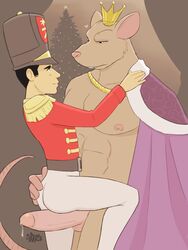 3:4 abs anthro ass balls black_eyes black_hair blush christmas crown genitals hair holidays human human_on_anthro interspecies king male male/male mammal mouse mouse_king murid murine nipples nutcracker_prince penis public_domain rodent royalty the_nutcracker