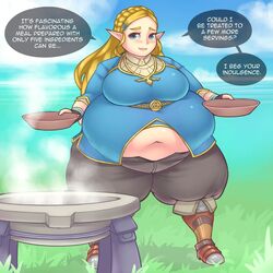 1girls bbw belly_button big_belly blush breath_of_the_wild chubby chubby_female eating fat fat_girl fat_woman huge_belly huge_thighs hyper hyper_belly nervous obese obese_female overweight overweight_female pixiveo princess_zelda the_legend_of_zelda thick_thighs weight_gain zelda_(breath_of_the_wild)