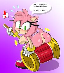 ! 2020 amy_rose anthro anus ass biped blush bodily_fluids boots bracelet breasts colored countershading dialogue emanata embarrassed english_text eulipotyphlan female flying_sweatdrops footwear fur furry furry_only genitals gloves gradient_background hammer handwear hedgehog highres jewelry looking_at_viewer looking_back mammal melee_weapon mostly_nude naked naked_footwear nude open_mouth outline piko_piko_hammer pink_body pink_fur purple_background pussy pussy_blush raised_tail sideboob signature simple_background sirenstudios solo sonic_(series) speech_bubble surprise surprised_expression sweat sweatdrop tail tan_anus tan_body tan_countershading tan_pussy tan_skin text tools weapon white_clothing white_gloves white_outline