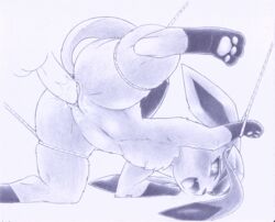 <3_eyes anus ass ass_up balls bodily_fluids bondage bound chest_tuft digitigrade disembodied_penis drooling duo eeveelution erection fangs female female_penetrated feral fullfolka genitals glaceon graphite_(artwork) greyscale heart hi_res humanoid_genitalia humanoid_penis male male_penetrating male_penetrating_female monochrome nintendo open_mouth pencil_(artwork) penetration penis pokémon_(species) pokemon quadruped raised_tail rope rope_bondage saliva sex simple_background solo straight traditional_media_(artwork) tuft vaginal_penetration video_games