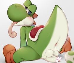 <3_censor anal_juice anal_juice_string anthro anus balls blue_eyes blush boots censored clothing egg egg_laying footwear foreskin genitals half-closed_eyes heart ineffective_censorship long_tongue male male_only mario_(series) masturbation mofuaki narrowed_eyes nintendo penis simple_background sitting solo spread_legs spreading tongue tongue_out uncut video_games white_background yoshi