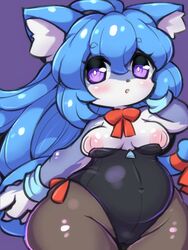 1girls anthro ass big_ass big_breasts blue_fur blue_hair blush breasts cat_ears claws clothing cute cute_fang felid feline female fluffy fluffy_tail fur furry happy heart looking_at_viewer mammal nekoyuu nipples open_mouth pawpads paws purple_eyes pussy sweat tail tongue wet