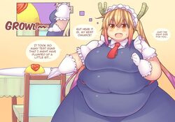 1girls big_belly blonde_hair blush chubby fat fat_rolls food huge_belly huge_hips miss_kobayashi's_dragon_maid obese obese_female orange_eyes overweight pixiveo stomach_growling sweat tohru_(dragon_maid) weight_gain wholesome wide_hips