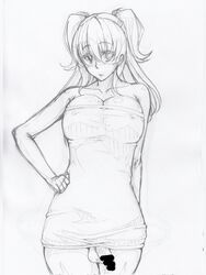 1futa anzu_kuniyoshi balls breasts busty censored censored_penis cleavage dress full-package_futanari futanari hiromin hourglass_figure intersex looking_at_viewer mole mole_on_breast penis penis_under_dress sketch smile solo_futa testicles tube_dress tubetop veiny_penis voluptuous