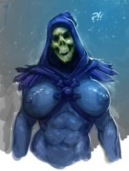 1girls ?! abs big_breasts blue_skin breast_growth female female_only gender_transformation genderswap masters_of_the_universe muscular muscular_female neurodyne rule_63 skeleton skeletor solo