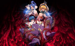 3girls aqua_eyes areolae bare_shoulders black_hair blonde_hair blue_eyes blue_hair blush bodysuit breasts breasts_out cameltoe chains collar elbow_gloves gloves highres igawa_asagi igawa_sakura imminent_rape imminent_sex large_breasts leotard long_hair looking_at_viewer multiple_girls nipples official_art open_mouth purple_bodysuit red_eyes restrained rope short_hair skin_tight slime spread_legs suspension sweat taimanin_(series) taimanin_asagi taimanin_asagi_3 tentacle tentacle_on_female tentacle_pit thighhighs third-party_source torn_bodysuit torn_clothes yatsu_murasaki