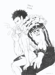 2boys ass blush charlotte_katakuri cigarette cum erection gay height_difference male/male male_only monochrome muscular_male nude nude_male_clothed_male one_piece penis short_hair sitting_on_person size_difference smaller_male smoking taller_male tattoo toned uncensored vinsmoke_sanji yaoi zauberkohle