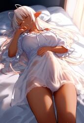 1futa ai_generated ball_bulge balls_visible_through_clothing bed big_breasts big_penis breasts closed_eyes clothed cum cum_on_clothes cum_on_penis cumming cumming_on_self cumming_through_clothing cumming_while_asleep dark-skinned_futanari dark_elf dark_skin dickgirl doseogwan drooling ejaculation elf_ears erect_penis erect_while_sleeping erection erection_under_clothes full_metal_daemon:_muramasa futa_only futanari hair_spread_out hand_on_belly head_on_pillow humanoid humanoid_penis indoors large_penis long_hair lying lying_on_back lying_on_bed morning_wood nightgown nightwear nipples nipples_visible_through_clothing no_visible_genitalia open_mouth panties penis_outline penis_visible_through_clothing pillow pointy_ears sansei_muramasa sleeping solo solo_futa soukou_akki_muramasa sunlight sunrise thick_penis thighs visible_penis_shape wet_dream white_hair window