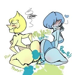 2girls ass ass_to_ass big_ass blue_pearl_(steven_universe) blue_skin bubble_butt fart fart_cloud fart_fetish farting female female_only makingmebatty steven_universe yellow_pearl_(steven_universe) yellow_skin