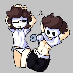 ...? 1boy arcaned_roses black_pants brown_hair cute disembodied_hand femboy heart lifting_clothing light-skinned_male light_skin mask oc original_character roblox roses_arcaned shirt_lift short_hair tagme white_panties white_shirt