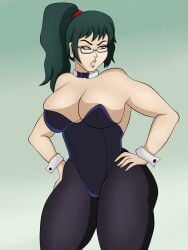 1girls blueartfiend breasts breasts bunnysuit glasses green_hair hands_on_hips jujutsu_kaisen ponytail stockings thighs zenin_maki