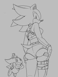 <3_eyes anthro arrow_hearted ass chao_(sonic) clothing crop_top duo eulipotyphlan female fingerless_gloves gloves grey_background handwear heart heart-shaped_pupils hedgehog hi_res leg_strap line_art looking_back mammal presenting rule_63 sega shade_the_hedgehog shadow_the_hedgehog sharp_teeth shirt sonic_(series) sonic_the_hedgehog_(series) teeth topwear underwear