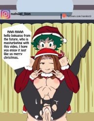 1boy 1boy1girl 1girls areola areolae belly_button big_breasts boku_no_hero_academia breasts brown_eyes brown_hair christmas christmas_hat christmas_outfit double_v female female_penetrated green_eyes green_hair huge_breasts izuku_midoriya legs_held_open looking_at_viewer male male/female male_penetrating male_penetrating_female messy_hair midoriya_izuku my_hero_academia nahual13 nando13 nipples ochako_uraraka one_eye_closed pantyhose penile_penetration penis penis_in_pussy reverse_stand_and_carry_position reverse_suspended_congress spread_legs stomach_bulge tongue tongue_out torn_clothes torn_pantyhose uraraka_ochako vaginal_penetration vaginal_sex