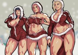 3girls bare_midriff busty christmas christmas_lingerie christmas_outfit cleavage equinox006 female female_focus female_only hourglass_figure hyuuga_hinata ino_yamanaka microskirt multiple_girls naruto navel sakura_haruno tagme wide_hips