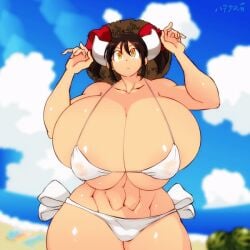 animated beach bikini breasts_bigger_than_head hataraki_ari huge_breasts hyper_breasts jiggle large_breasts massive_breasts sukimi_(hataraki_ari) wet wet_clothing