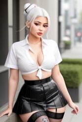 ai_generated american bitchy celebrity kylie_jenner miniskirt real_person rich_bitch rich_girl school_uniform schoolgirl schoolgirl_uniform skirt white_hair