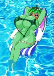 anthro armpits bikini blaster_master female_only huge_breasts kanna_(blaster_master) kingmelon large_breasts one_piece_swimsuit plant_girl pool tagme