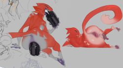 anal anal_sex anthro ass big_butt dildo dildo_in_ass dildo_insertion dildo_lick hi_res licking lying male object_in_ass on_side penetration raptoral raptoral_(character) sergal sex_toy sex_toy_in_ass sex_toy_insertion simple_background solo tongue