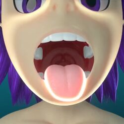 1girl 3d animated leilanie_(scorchedbagelyt) lithiumlord mawshot mouth_fetish mouth_focus mp4 no_sound open_mouth oral_invitation presenting_mouth purple_hair solo swinging_uvula tagme tongue tongue_out tonsils uvula video