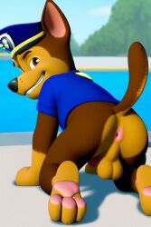 ai_generated anus chase_(paw_patrol) furry furry_male furry_only luxeraora10 male_focus male_only partially_clothed paw_patrol penis showing_ass tensor_art wearing_hat