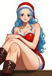 ai_generated alluring ass big_ass big_breasts black_eyes blue_hair blush breasts christmas christmas_clothing christmas_hat christmas_headwear christmas_outfit cleavage earrings female female_only femaleseduction long_hair looking_at_viewer naked nefertari_vivi nefertari_vivi_(one_piece) nude one_piece red_outfit revealing_clothes santa santa_hat santa_outfit seductive seductive_body seductive_eyes short_dress teasing vivi vivi_(one_piece) z4zt3l4