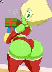 1girls absurd_res ass big_ass big_hair cartoon_network christmas dat_ass english_text female female_only gem gem_(species) gift hi_res huge_ass nr_ac peridot_(steven_universe) presents shortstack solo steven_universe text thick_thighs tight_clothing