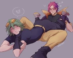 69_position ass blush butt_on_face clothed clothing ezreal gay glasses_on_head green_hair heartsteel_ezreal heartsteel_kayn heartsteel_series kayn league_of_legends legs_held_open male male/male muscular muscular_male muscular_thighs nikkiyan pantsuyan pink_hair purple_hair shoes thighs tight_clothing twink two_tone_hair yaoi