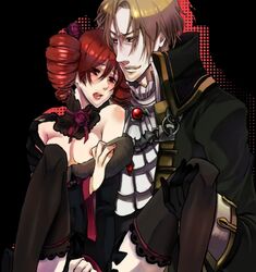 1boy 1girls age_difference amy_sorel blonde_hair breasts_out female gothic_lolita male older_male raphael_sorel red_hair smirk soul_calibur soul_calibur_iv stockings straight tagme twintails younger_female