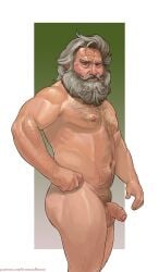 balls beard bruteandbrawn christmas facial_hair flaccid kurt_russell male male_only nude penis santa_claus solo solo_male the_christmas_chronicles white_hair