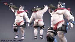 abs anthro ass bulge clothing dollymolly323 epic_games fortnite hi_res humanoid male male_only muscular muscular_male pecs polar_patroller solo swimwear