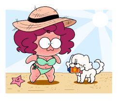 12th_(m_a_y_o) :3 animal_tail bikini bikini_bottom bikini_top bow breasts canine cleavage dog dog_tail fang hat headwear lil_miss lilmisshoohoo sand starfish sun sun_hat sunburn sunhat sunscreen tail