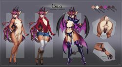 animal_genitalia antelope anus aomori areola ass balls black_nipples boots bottomwear bovid choker clothed clothing cloven_hooves colored_nails crossdressing demon ear_piercing ear_ring femboy footwear gazelle genitals geo_(pechallai) girly hair hi_res high_heeled_boots high_heels hoodie hoodie_bodysuit hoop_ear_ring hooves horn hotpants jewelry legwear long_hair male mammal medial_ring membrane_(anatomy) membranous_wings model_sheet nails necklace nipples penis piercing pink_nail_polish pink_nails purple_eyes purple_hair ring_piercing sheath shorts socks thigh_boots thigh_highs thigh_socks thomson's_gazelle topwear true_antelope wings