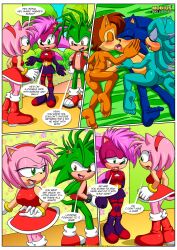 amy_rose anthro balls barefoot bbmbbf blush breasts breezie_the_hedgehog clothing comic completely_naked cum cum_inside cum_sharing dress feet female french_kiss girl_on_top humanoid_feet kissing male male/female manic_the_hedgehog mating mating_season mobian_(species) mobian_mating_season_(comic) mobius_unleashed naked nude palcomix sally_acorn sega semen sex small_breasts soles sonia_the_hedgehog sonic_(series) sonic_the_hedgehog sonic_the_hedgehog_(series) sperm threesome toes virginity_loss