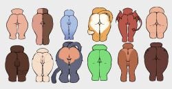 anus ass ass_comparison ass_focus ass_size_chart back back_view balls big_ass blanclauz character_request dickgirl female furry futa_sans_pussy futanari guna_(blanclauz) helen_(blanclauz) kimera_elf large_ass lineup mond_(blanclauz) monkey nina_(blanclauz) original original_character penis perineum presenting_hindquarters pussy round_ass standing tail taint tanline thick_thighs two_tone_body uncensored wide_hips