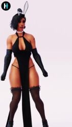 1girl 1girls 3d animated black_eyes black_hair blender bunny_ears dancing dark-skinned_female dark_skin elegant_dress female heracles3dx high_heels overwatch overwatch_2 pharah solo solo_female solo_focus sound video