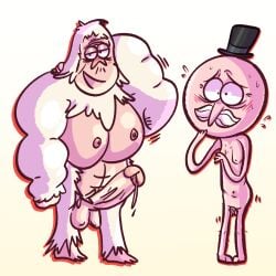 2boys abs anthro ape balls ballsack beefy big_penis body_fur cum erection facial_hair flaccid_penis genitals humanoid lollipop male male_nipples male_only male_pubic_hair micropenis muscles muscular_male mustache nude_male old_man older_male pecs penis pops_maellard regular_show scrotum skinny skips_(regular_show) small_penis testicles veiny_penis white_fur yeti