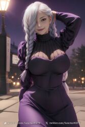 1girls ai_generated braid braided_hair female female_only hair hair_over_one_eye hi_res highres jujutsu_kaisen light_skin mei_mei_(jujutsu_kaisen) purple_eyes sanctusnsfw solo solo_female white_hair