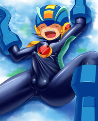 1boy bodysuit bulge capcom erection higaneshiki_(artist) kusamuraya male male_only mega_man mega_man_battle_network megaman.exe penis rockman rockman_exe rockman_exe_(character) solo tagme testicles