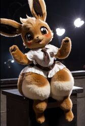 ai_generated anthro awokose eevee eevee_(cosplay) fluffy furry_body huge_ass huge_butt nintendo pokémon_(species) pokemon school_uniform short short_skirt shortstack thick thick_thighs