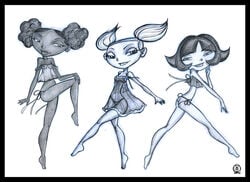 3girls asian cartoon_network dark-skinned_female dee_dee_(dexter's_laboratory) dexter's_laboratory female female_only human lee_lee mee_mee multiple_girls nightgown nipples petite vamptod