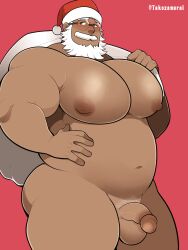 balls bara_tiddies bara_tits beard big_chest big_pecs blush christmas facial_hair flaccid gigantic_chest gigantic_pecs glasses hat huge_chest huge_pecs large_pectorals male male_only man_boobs man_breasts massive_chest massive_pecs moobs nude penis santa_claus santa_hat solo solo_male takezamurai white_hair