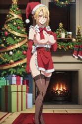 ai_generated angelica_rapha_redgrave big_ass big_breasts blonde_hair christmas high_heels no_panties otome_game_sekai_wa_mob_ni_kibishii_sekai_desu red_eyes