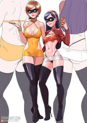 2girls ass big_breasts breasts cleavage covered_nipples disney dress elastigirl eyewear female female_only full_body helen_parr high_heel_boots high_heels highleg_panties human invisible_girl legwear long_hair microskirt miniskirt mother_and_daughter multiple_girls neckwear no_bra no_panties panties pixar pussy pussy_peek revealing_clothes short_hair skimpy_clothes skirt smartphone standing stiletto_heels straight_hair superheroine tekuho the_incredibles thighhigh_boots thighhighs thong very_high_heels violet_parr whale_tail white_background zoom_layer