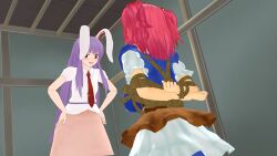 2girls 3d bondage bound bowen_zhi_fu indoors komachi_onozuka reisen_udongein_inaba touhou yuri