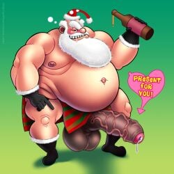 1boy balls beard big_balls big_penis blush boner censored_penis christmas dobnezumi drunk erection facial_hair gloves hat huge_cock human human_only male male_only penis santa_claus santa_hat shirtless solo solo_male white_hair